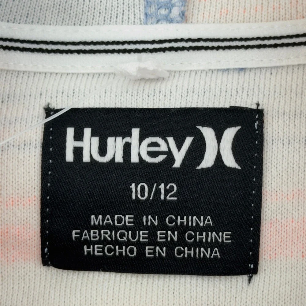 NEW Hurley Boys Beach Hoodie Blue Orange‎ Striped Henley Pullover Size 10/12